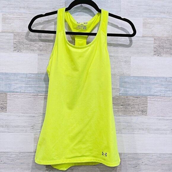 UNDER ARMOUR Neon Racerback Activewear Tank Yellow Womens Small - Picture 1 of 6